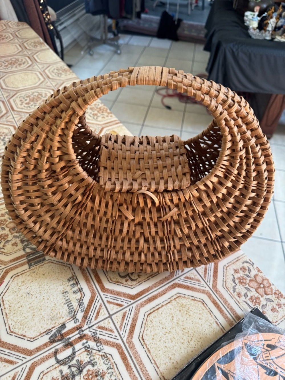 Vintage Woven Crescent Rattan Tote - Brown - Picture 3 of 3